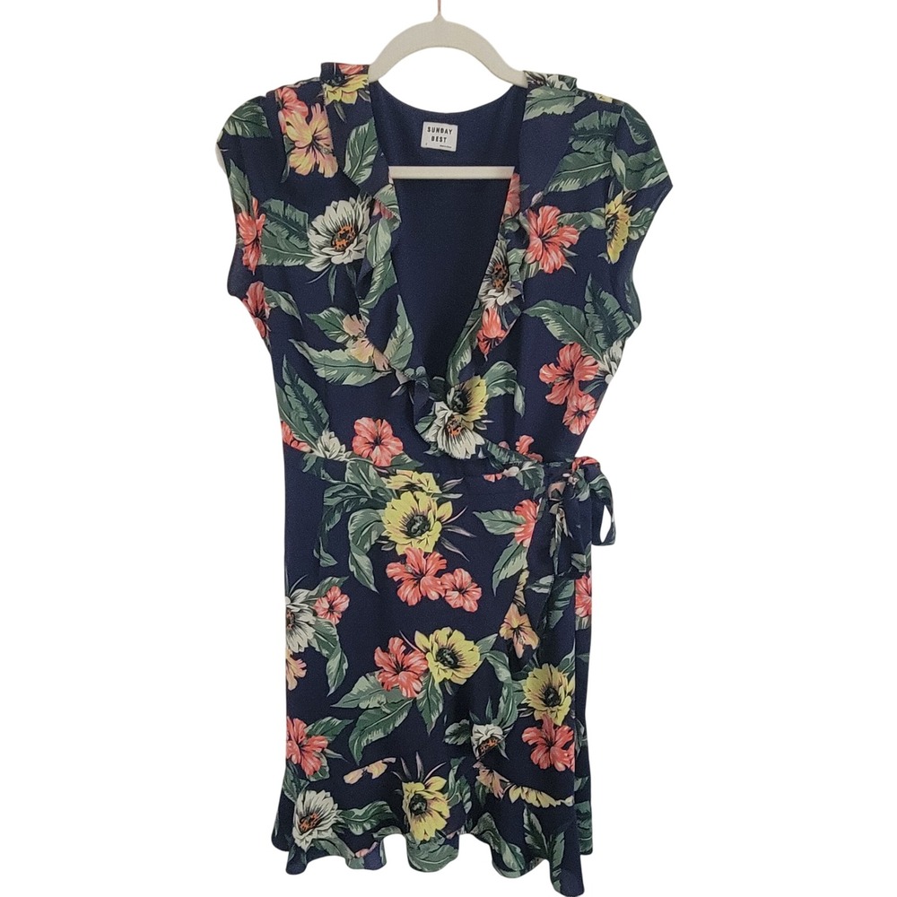 Sunday Best Aritzia Women's Floral‎ Print Mini Dress - Navy Blue - Size 2